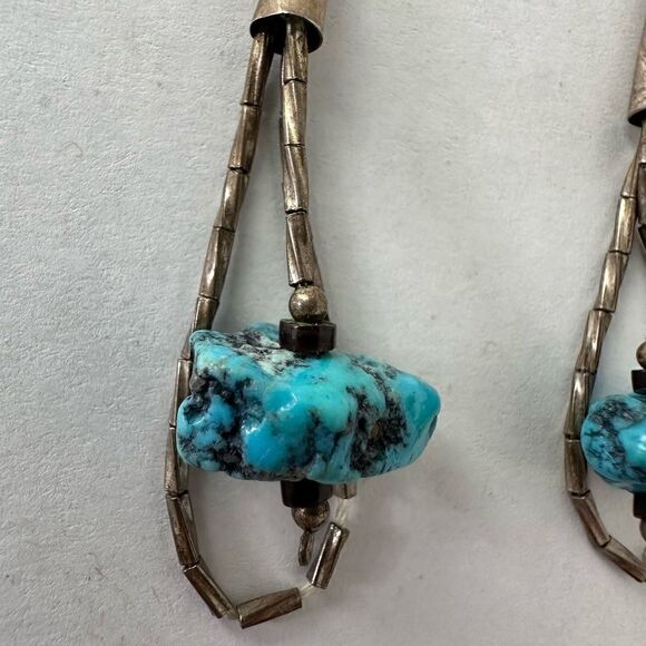 Vintage Sterling And Chunk Turquoise Earrings - Picture 3 of 6